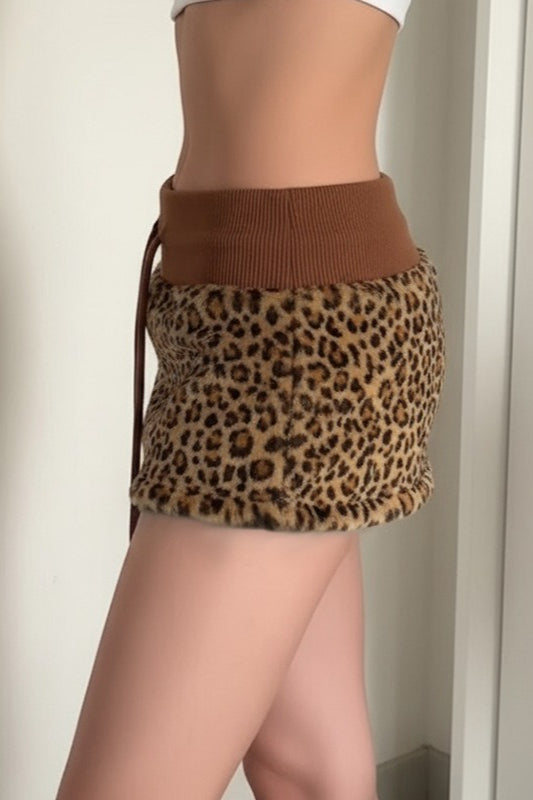 Leopard Print Contrast Waist Mini Skirt