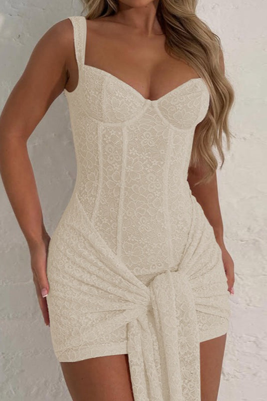Lace Sweetheart Corset Tie Bodycon Mini Dress - View 7
