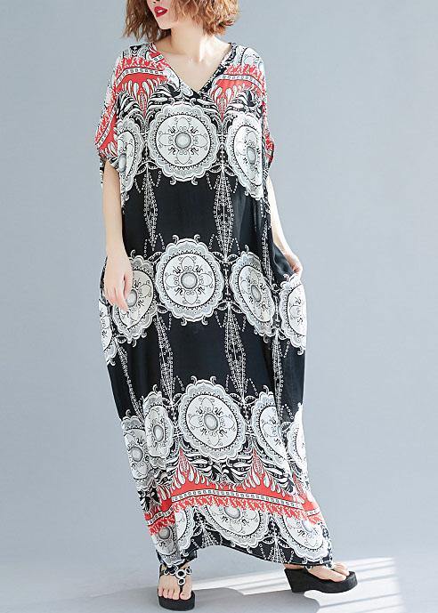 Mandala Medallion Print V-Neck Batwing Sleeve Border Maxi Dress - View 2