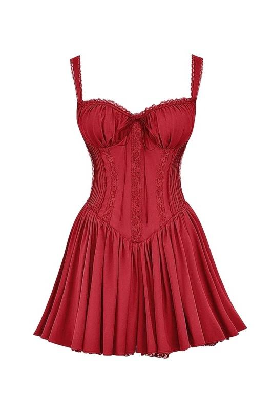 Lace Trim Sweetheart Spaghetti Strap Corset Fit and Flare Mini Dress