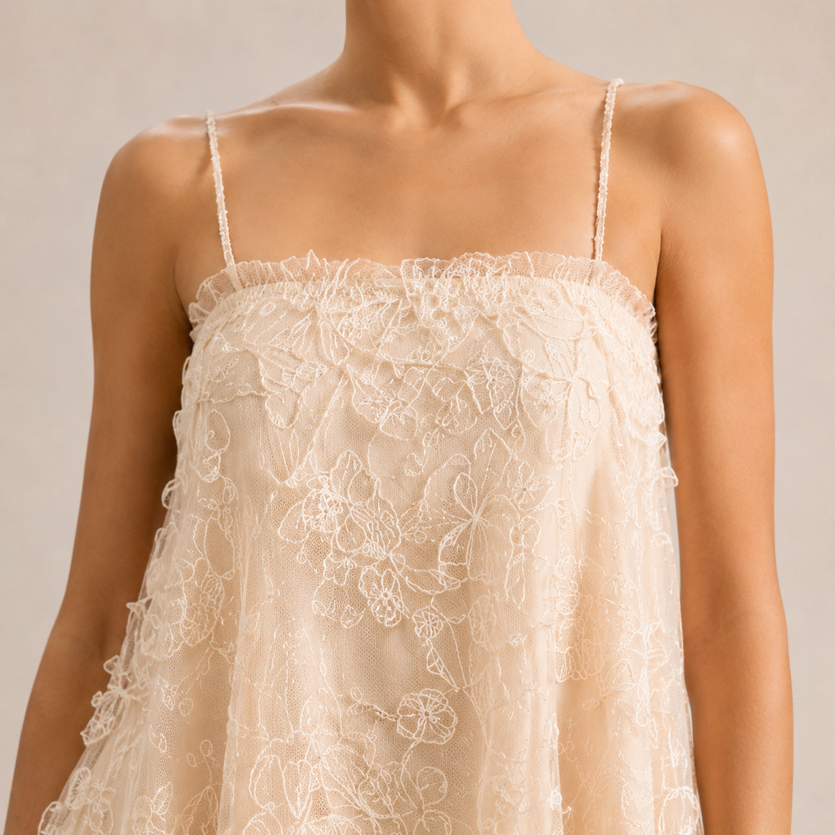 Floral Applique Spaghetti Strap Tulle Babydoll Mini Dress 5