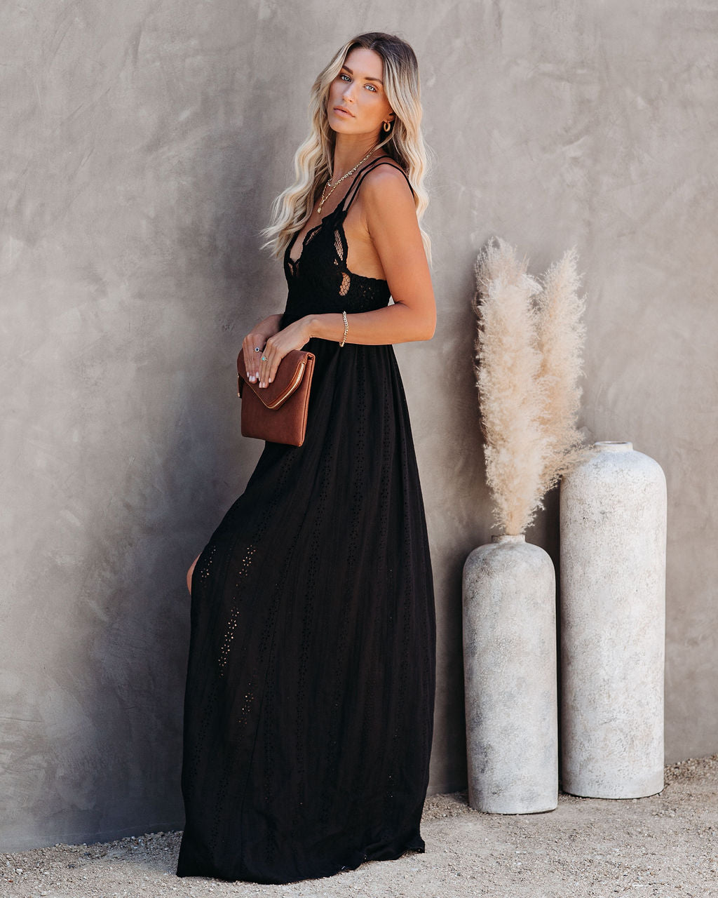 Archer Pocketed Lace Eyelet Maxi Dress Black - View 6