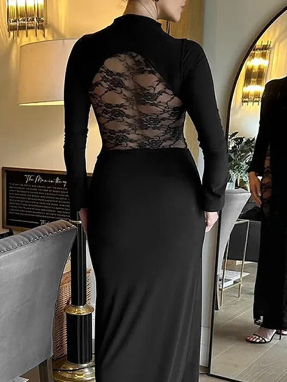 Ariana Sheer Lace Maxi Dress in Black - View 2