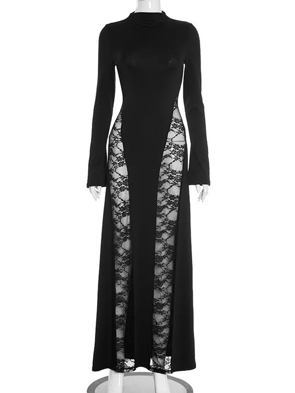 Ariana Sheer Lace Maxi Dress in Black - View 4
