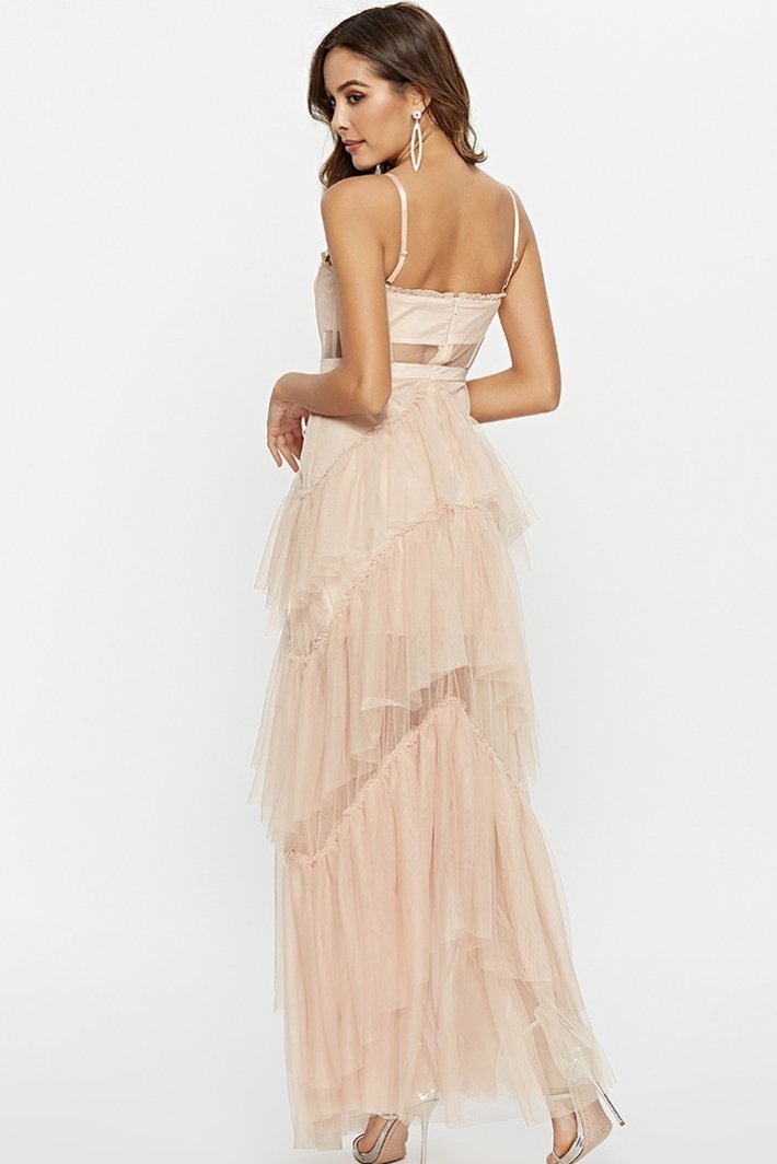 Tulle Spaghetti Strap Corset Tiered Maxi Dress - View 5