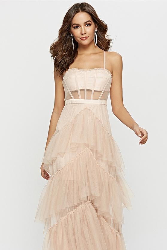 Tulle Spaghetti Strap Corset Tiered Maxi Dress - View 3