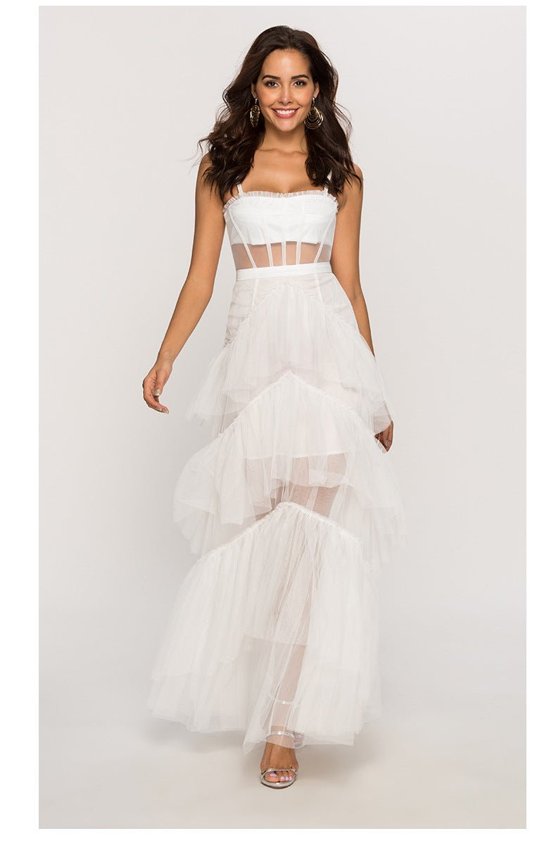 Tulle Spaghetti Strap Corset Tiered Maxi Dress - View 8