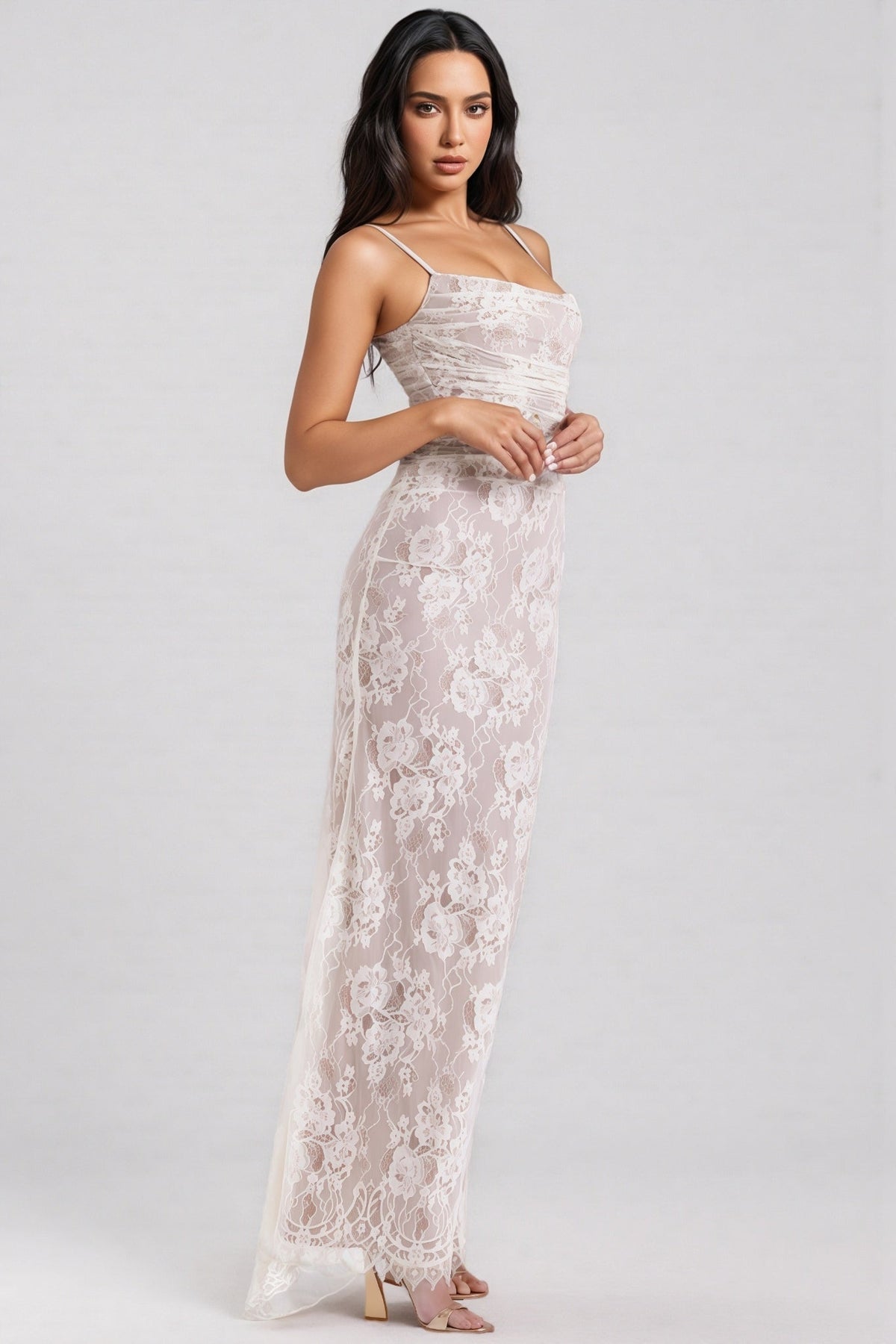 Yoshi Vintage Cream Lace Maxi Dress - View 5