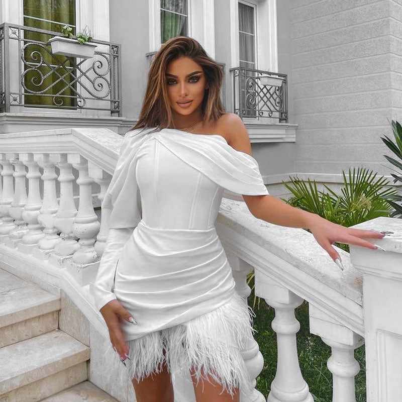 One Shoulder Puff Sleeve Mini Dress