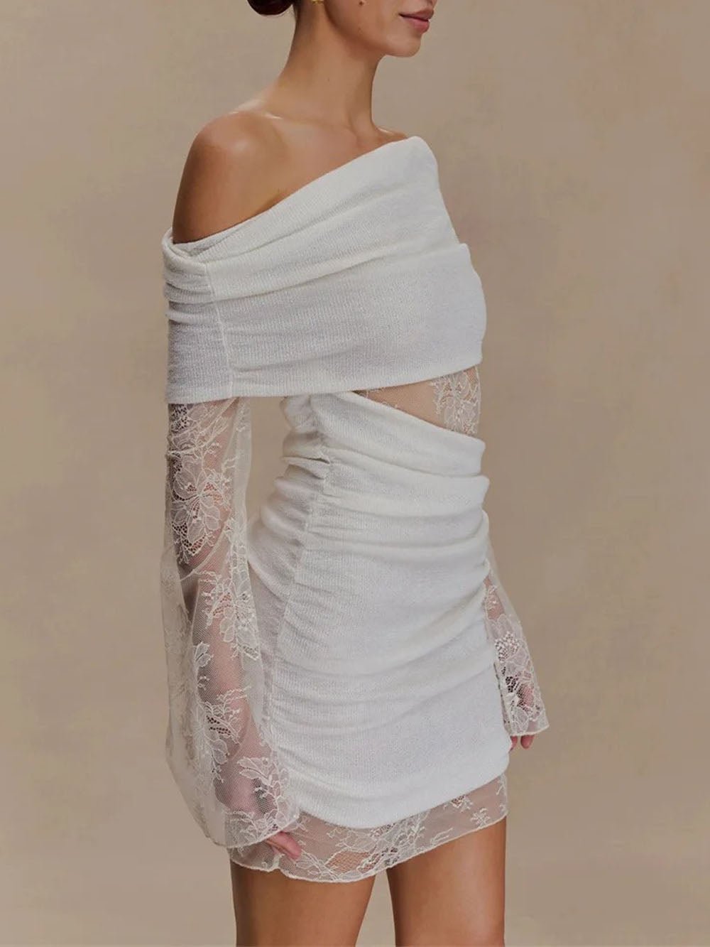 Aurelia One Shoulder Lace Mini Dress White - View 3