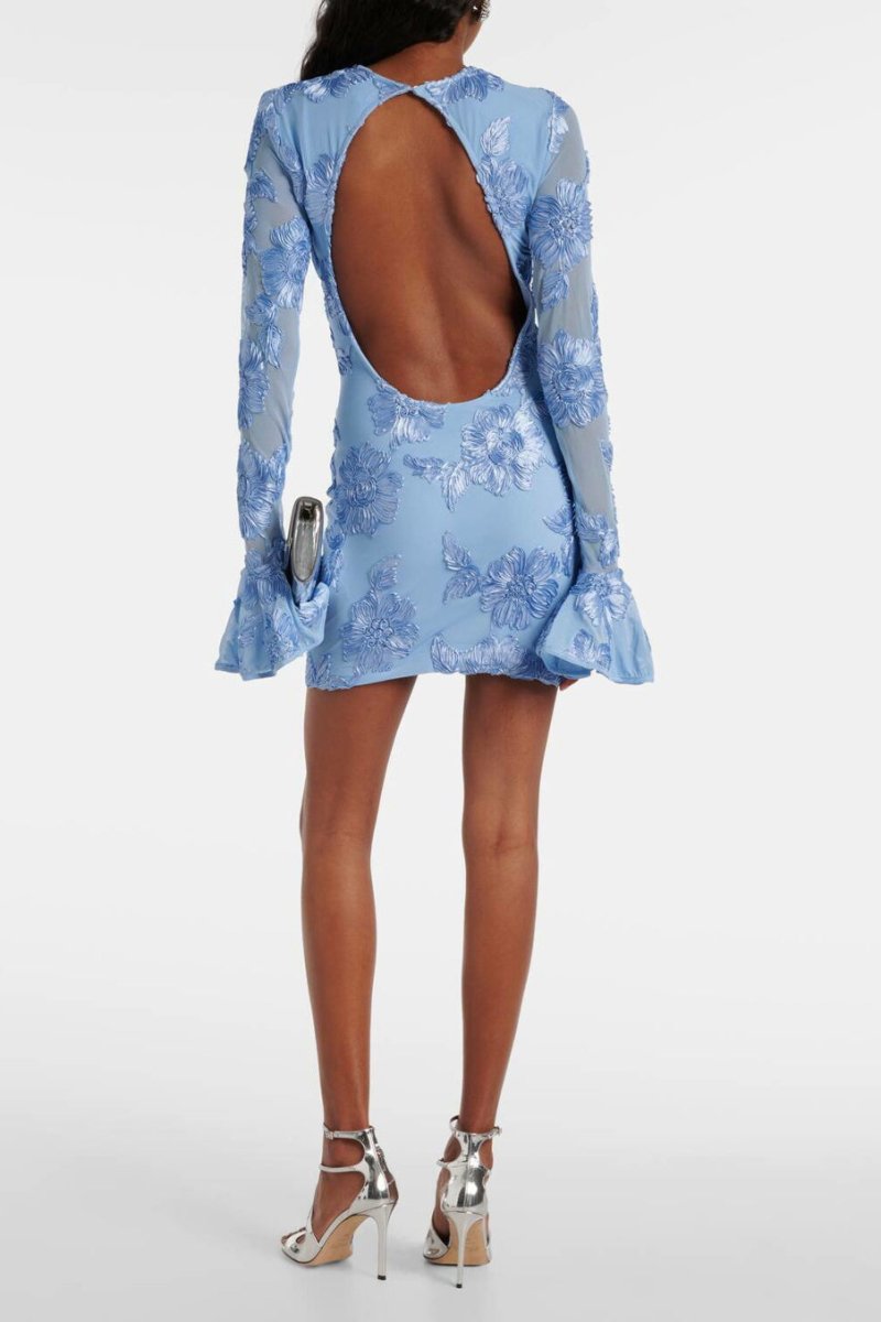 Norma Chic Backless Embroidered Mesh Mini Dress Silhouette Collection - View 6