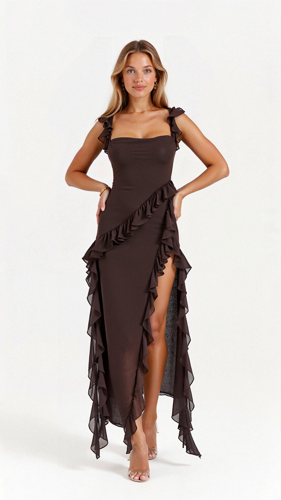 Floral Print Ruffle Maxi Dress - View 4