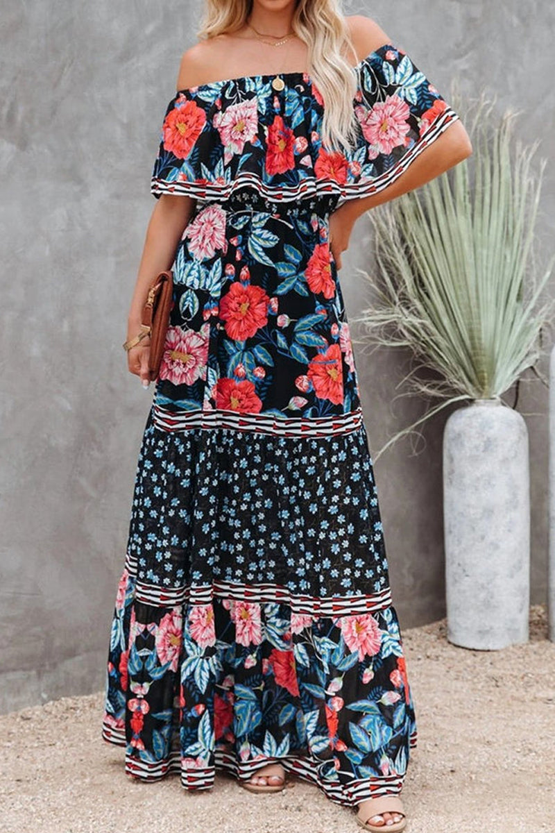 Tube Top Three-color Printed Maxi Dress