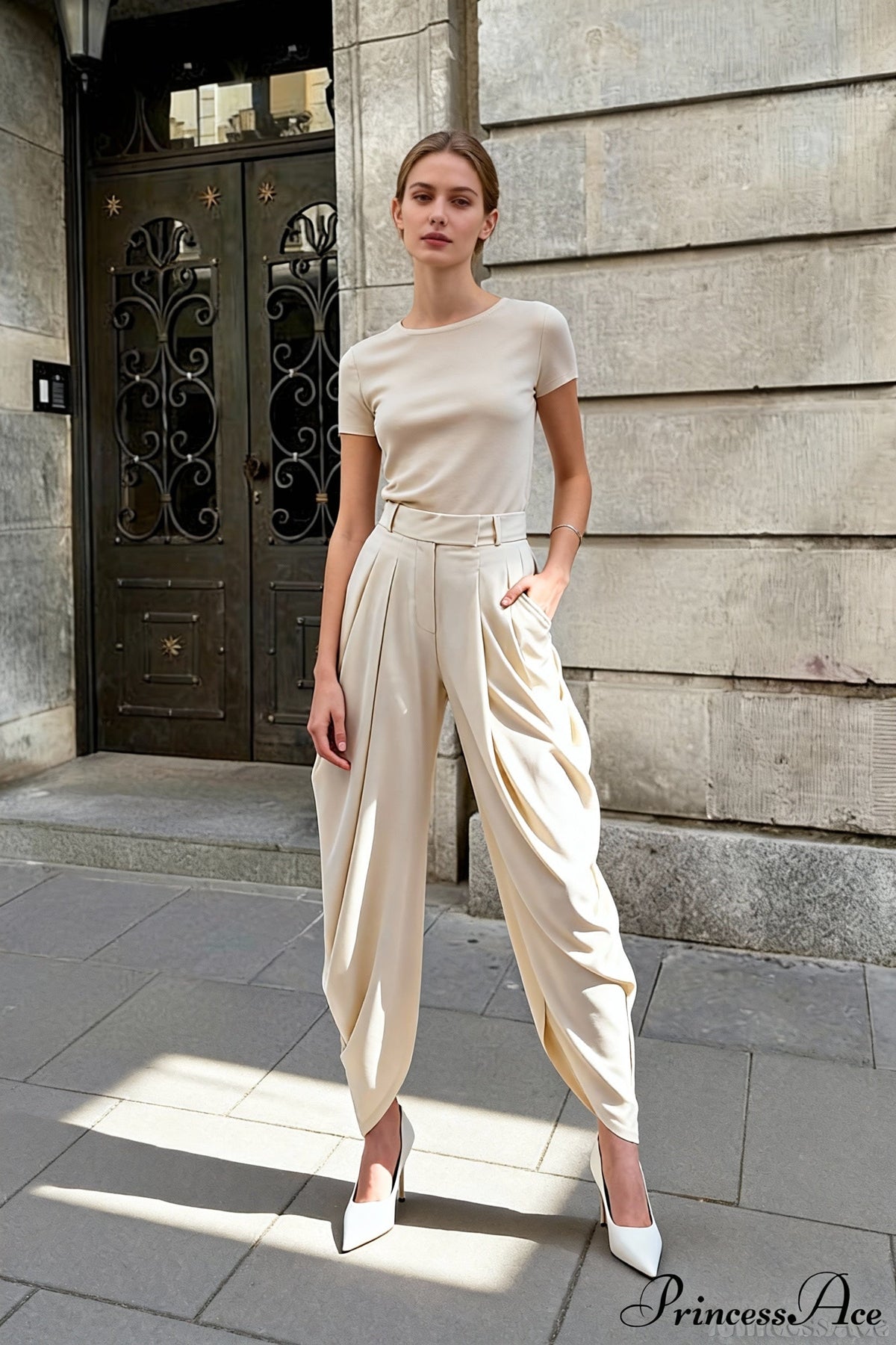 High-Waisted Loose Drapey Ruched Pants
