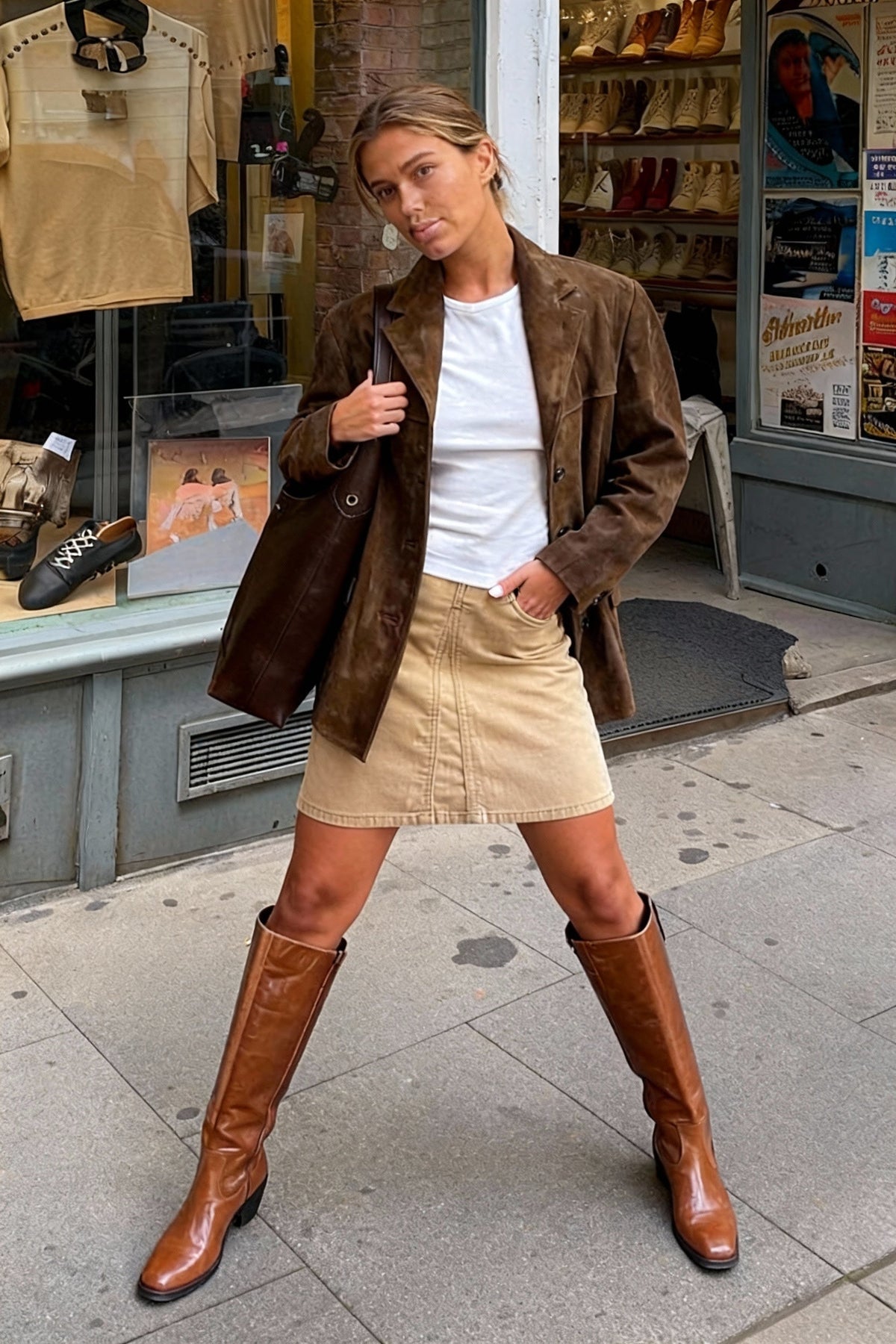 Chic Elegant Fashion Stylish Long Sleeve Brown Suede