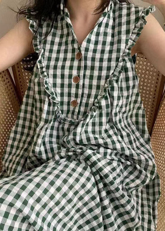 Gingham Check V-Neck Ruffle Collar Button Front Sleeveless Dress - View 5