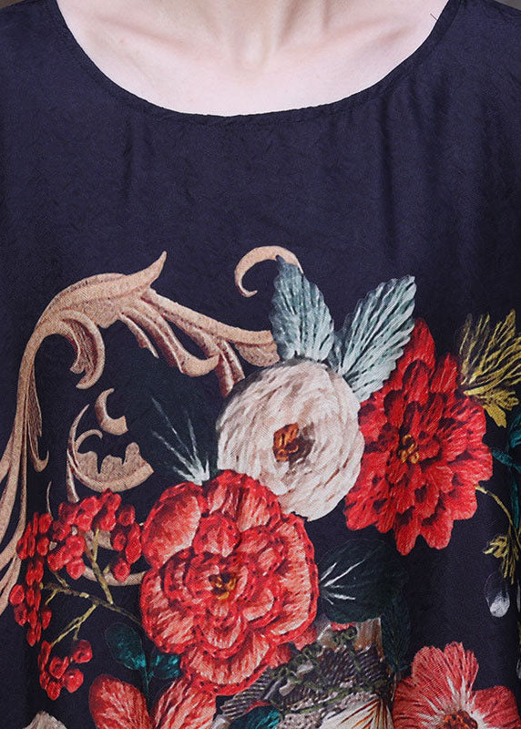 Vertical Floral Embroidery Batwing Sleeve Round Neck Maxi Dress - View 5