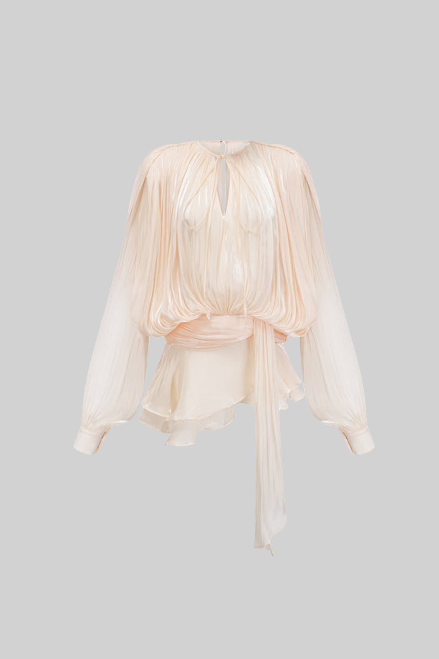 Ruffled Long Sleeved Mini Dress With Flowing Silhouette - Apricot - View 2