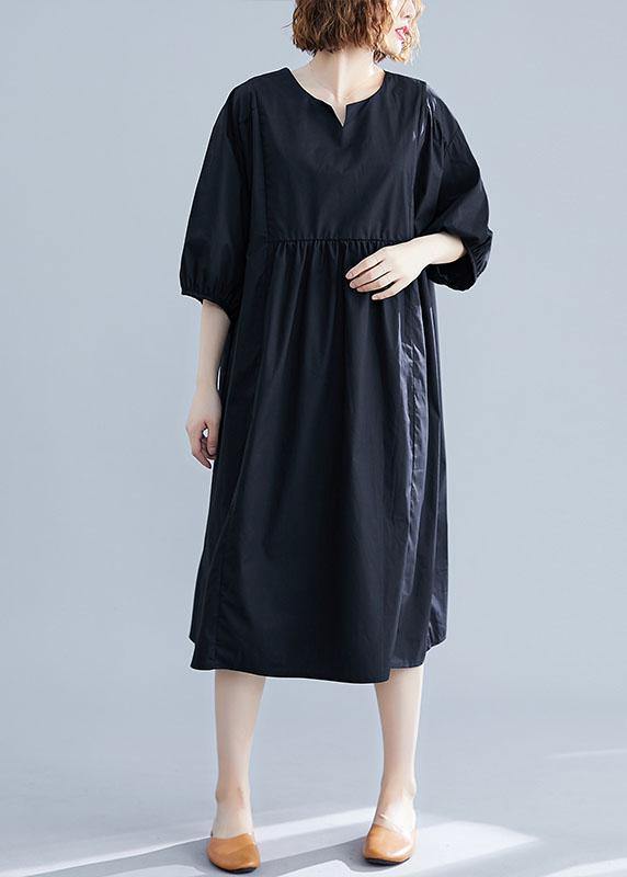 Puff Sleeve Round Neck Empire Waist Loose Oversized Midi Summer Dress - View 2