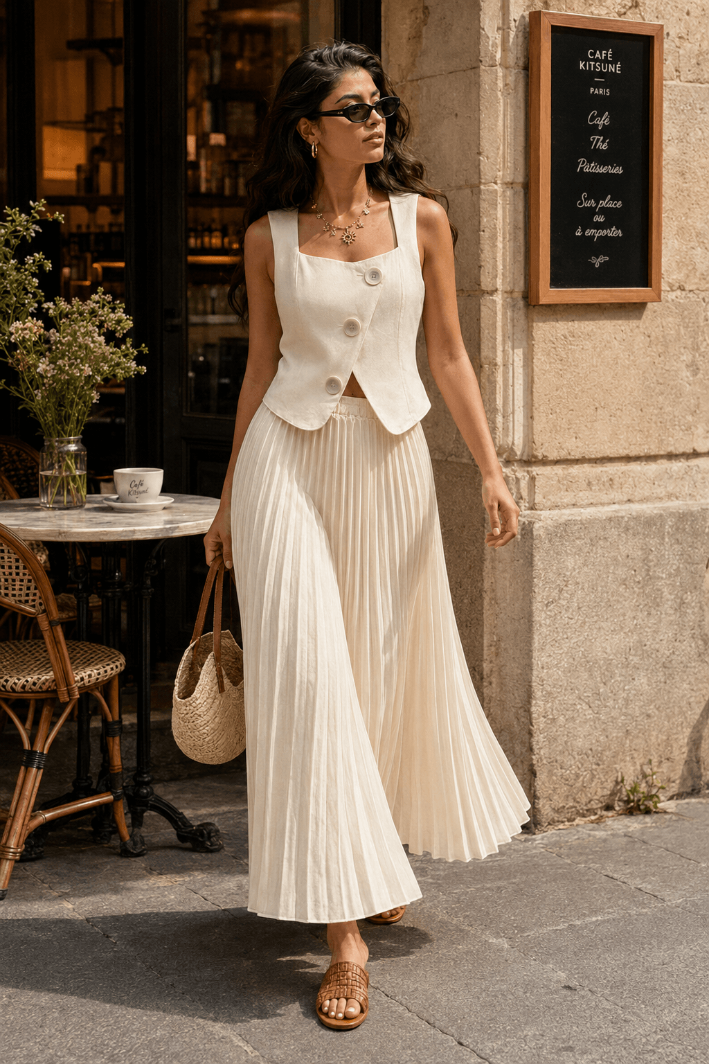 Sleeveless Top Skirt Two Piece Work Set