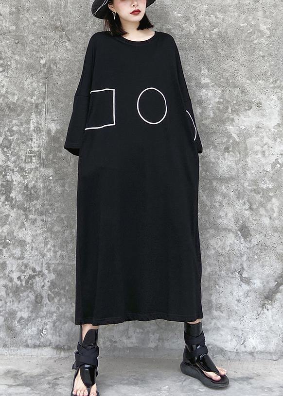 Geometric Circle Print Long Sleeve Crew Neck Maxi Shift Dress - View 2