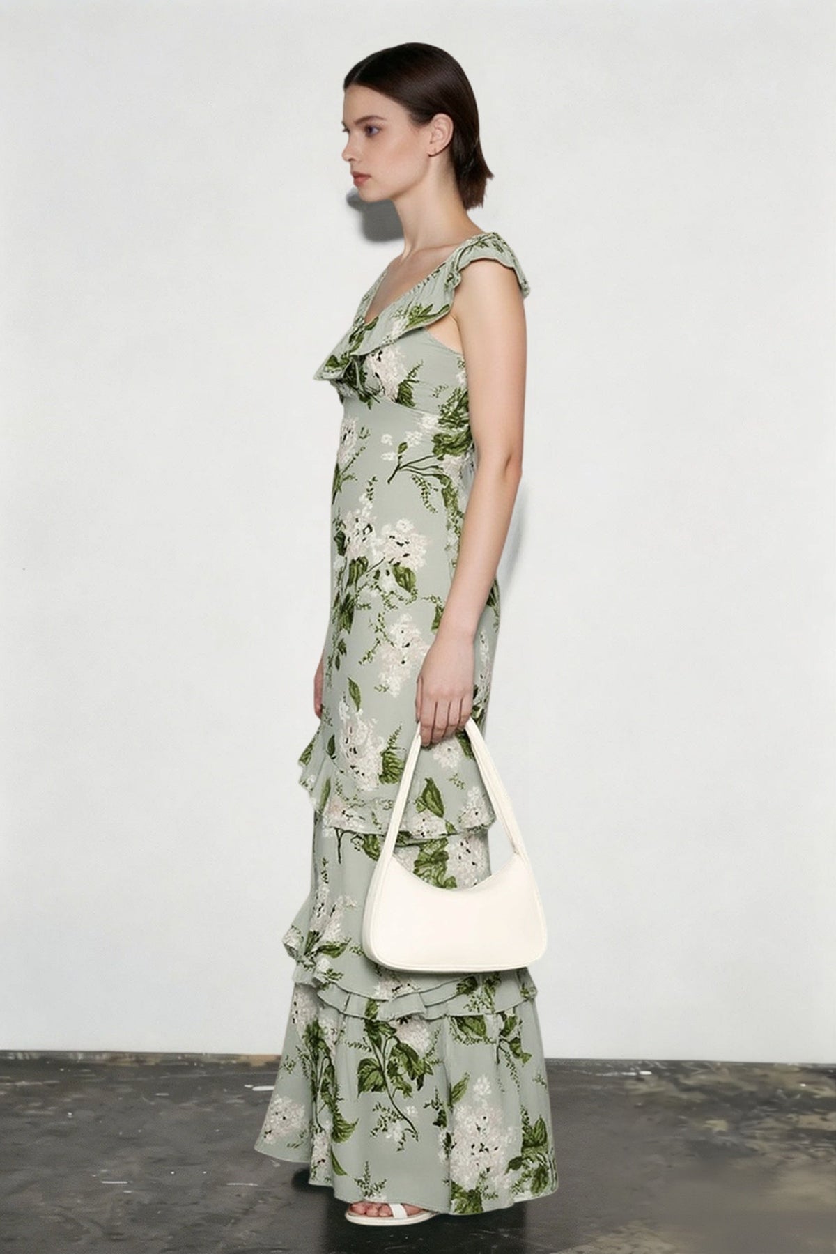 Floral Ruffle Strap Scoop Neck Tiered Maxi Dress 8