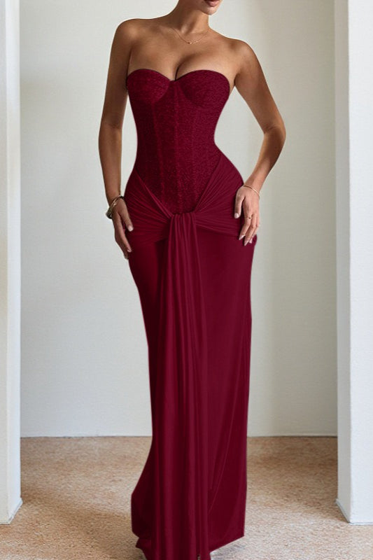 Sequin Strapless Corset Ruched High Split Mermaid Maxi Dress - View 21