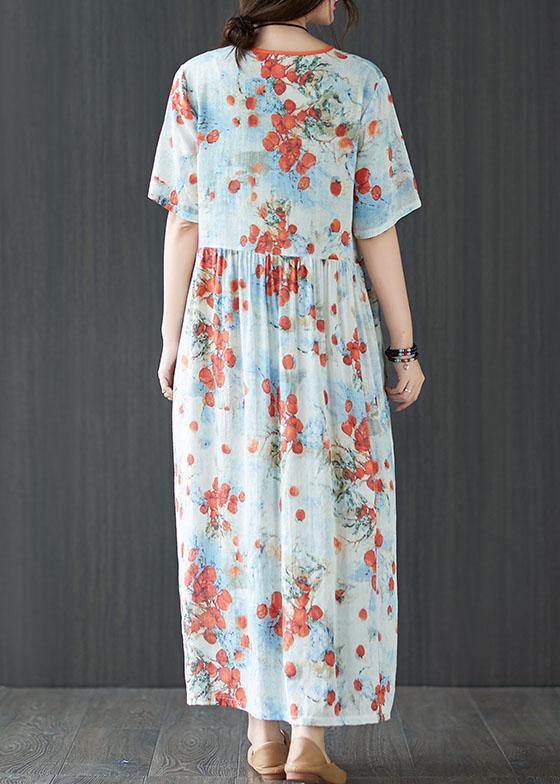 Berry Print Asymmetric V-Neck Empire Waist Short Sleeve Maxi Dress - View 4
