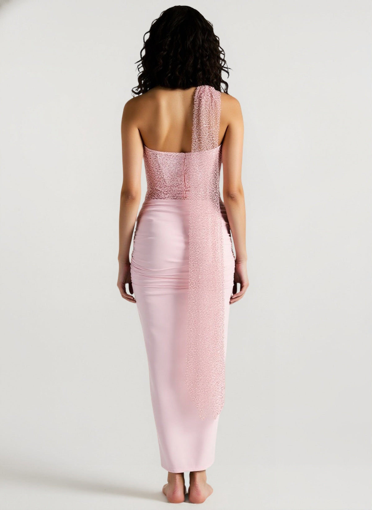 Sweetheart Strapless Sequin Corset Draped Wrap Gown 2
