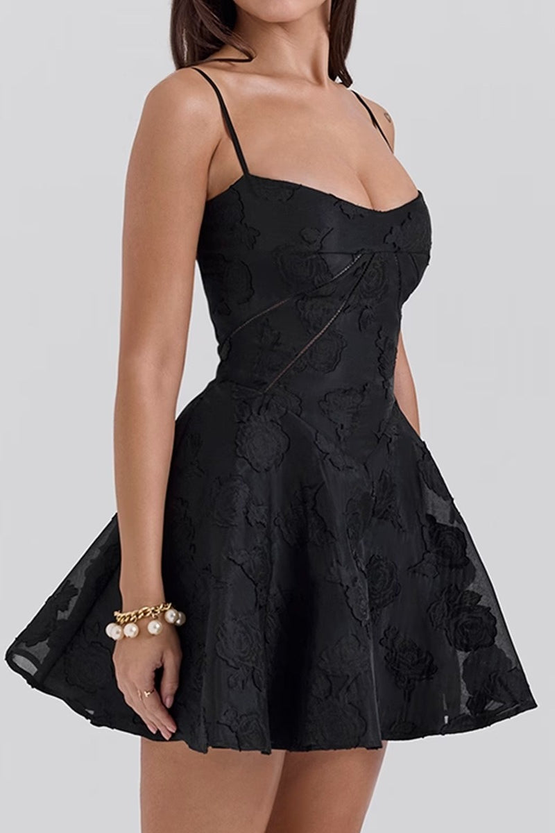 Floral Sweetheart Spaghetti Strap Fit and Flare Mini Dress - View 7