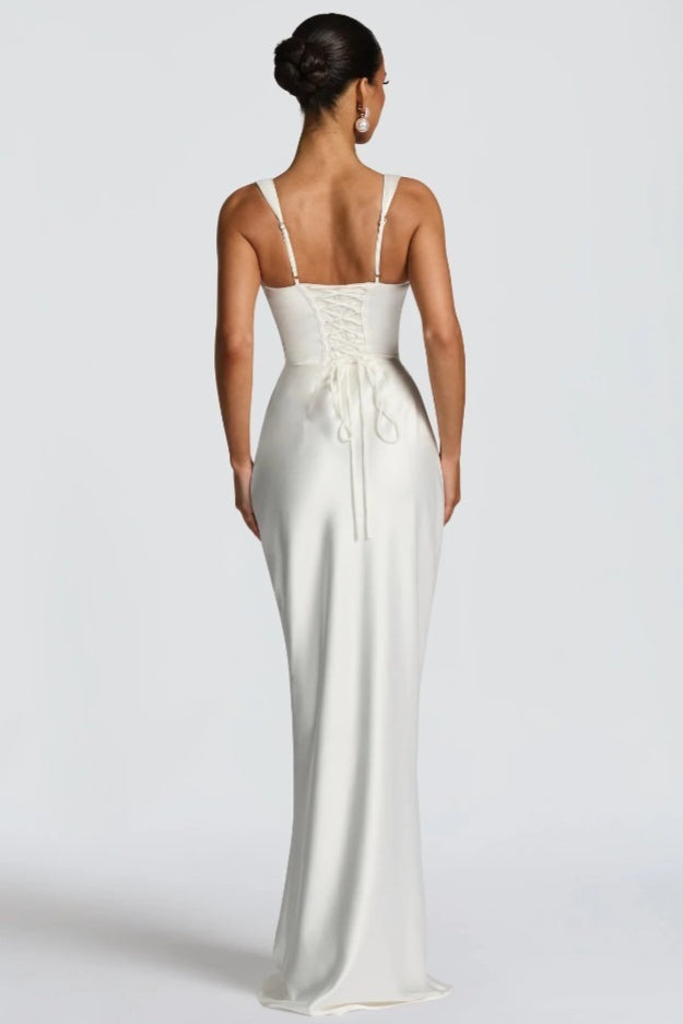Square Neck Ruched Satin Bodycon Mermaid Dress - View 15
