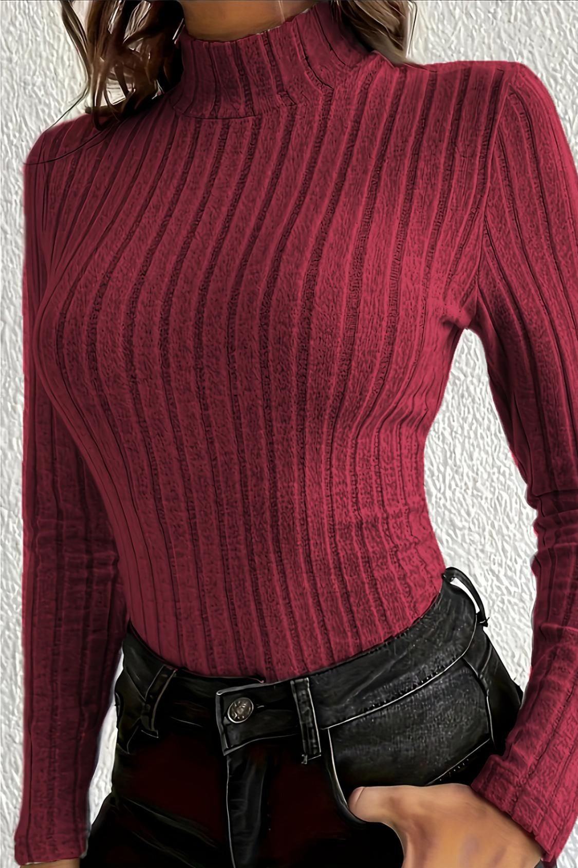 Slim Fit Mock Neck Knit Sweater Red / S