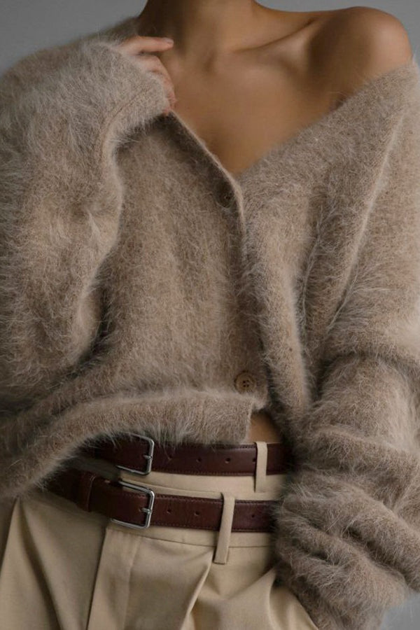 V Neck Mohair Blend Cardigan