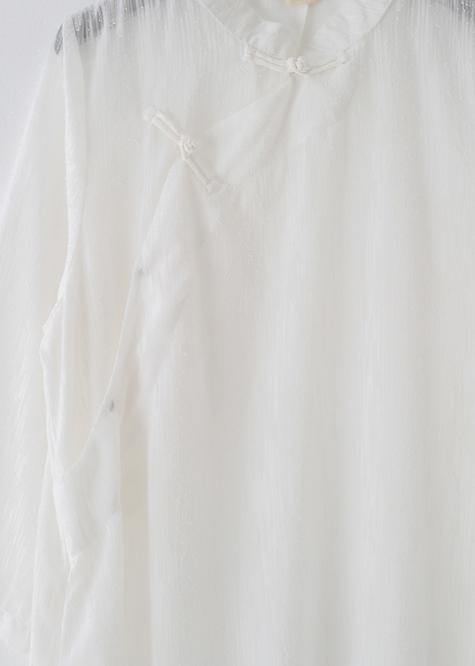 Mandarin Collar Frog Button Tiered Ruffle Gauze Maxi Dress - View 5