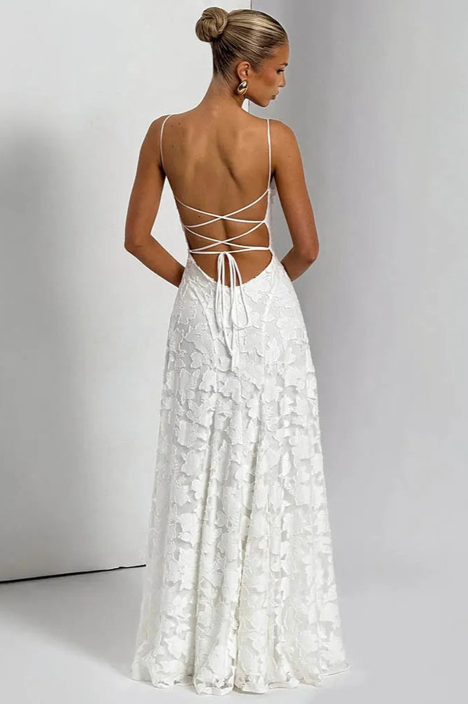 Lace-Up Backless Maxi Dress in Claret - View 6