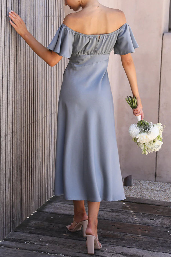Pure Love Satin Butterfly Sleeve Slit Midi Dress - View 9