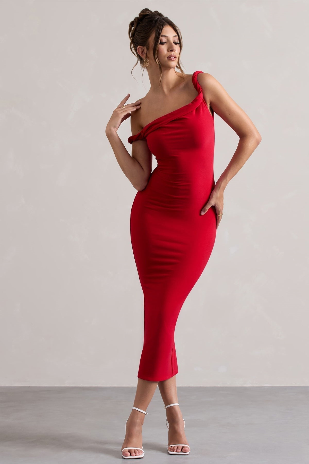 One Shoulder Twist Strap Bodycon Midi Party Dress - View 2