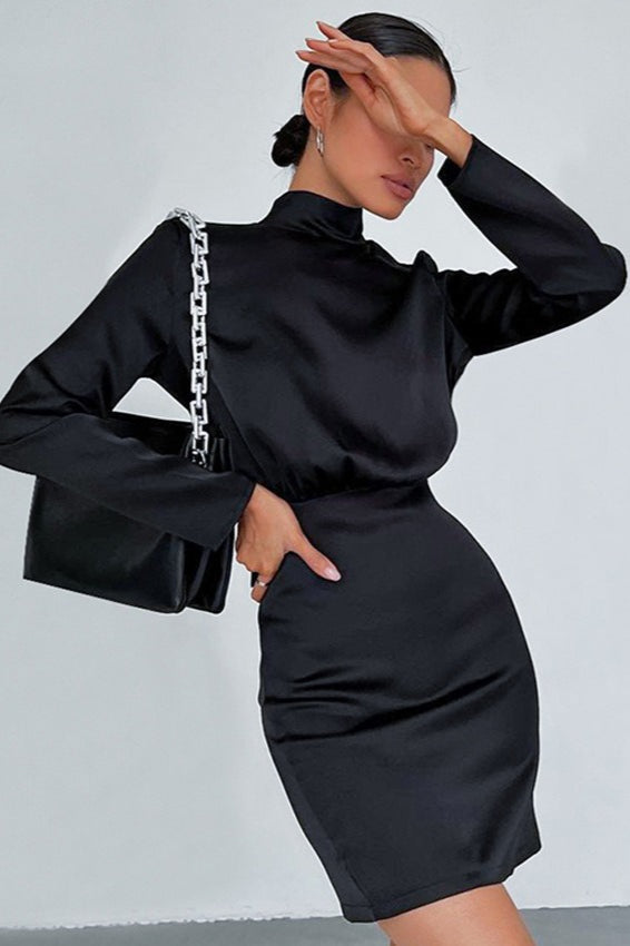 Satin Backless Bow Mini Dress