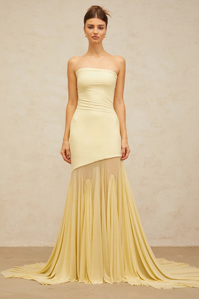 Strapless Ruched Sheer Mesh Mermaid Prom Gown - View 3