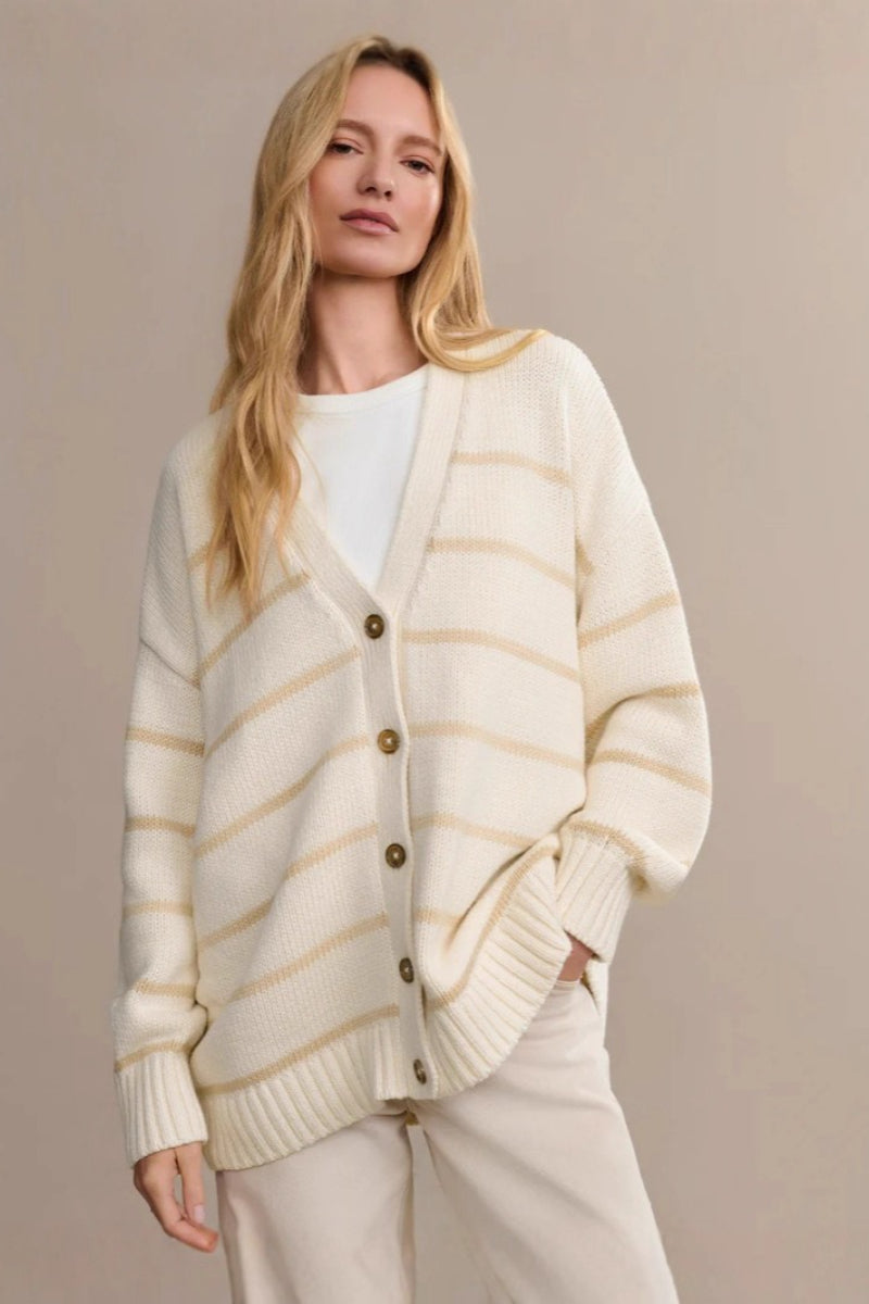 Cotton Stripe V Neck Cardigan