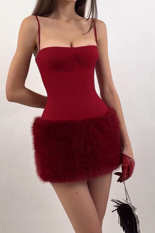 Corset Spaghetti Strap Feather Trim Mini Party Dress - View 2