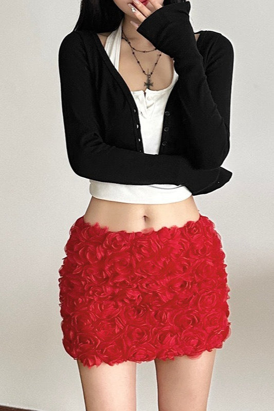 Bodycon Floral Pleated Denim Mini Skort