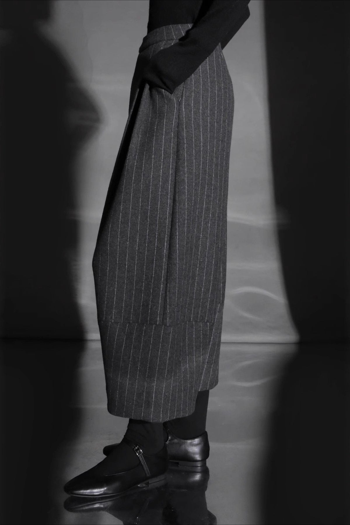 Relaxed Wide Leg Bootcut Wool Ankle Crop Pants