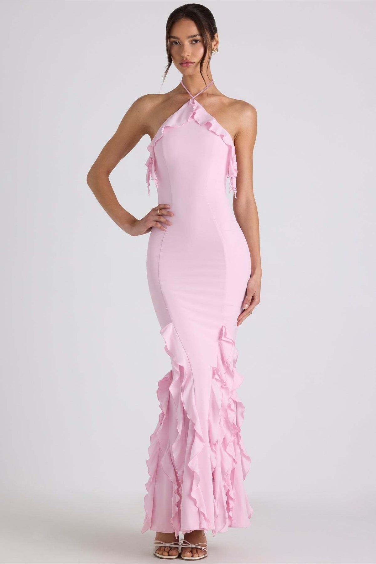 Halter Neck Ruffle Fishtail Mermaid Gown