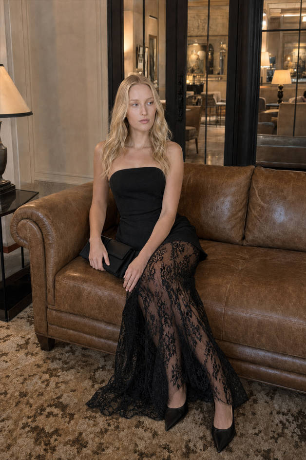 Strapless Lace Skirt Two Piece Skirt Set