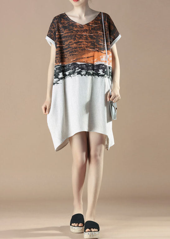 Colorblock Patchwork V-Neck Short Sleeve Asymmetric Hem Midi Dress - View 3