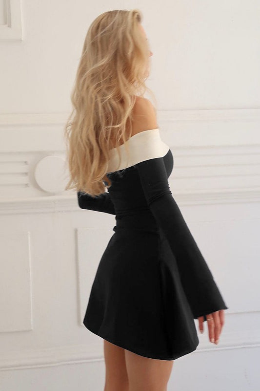Off Shoulder Foldover Long Sleeve Bodycon Mini Dress - View 4