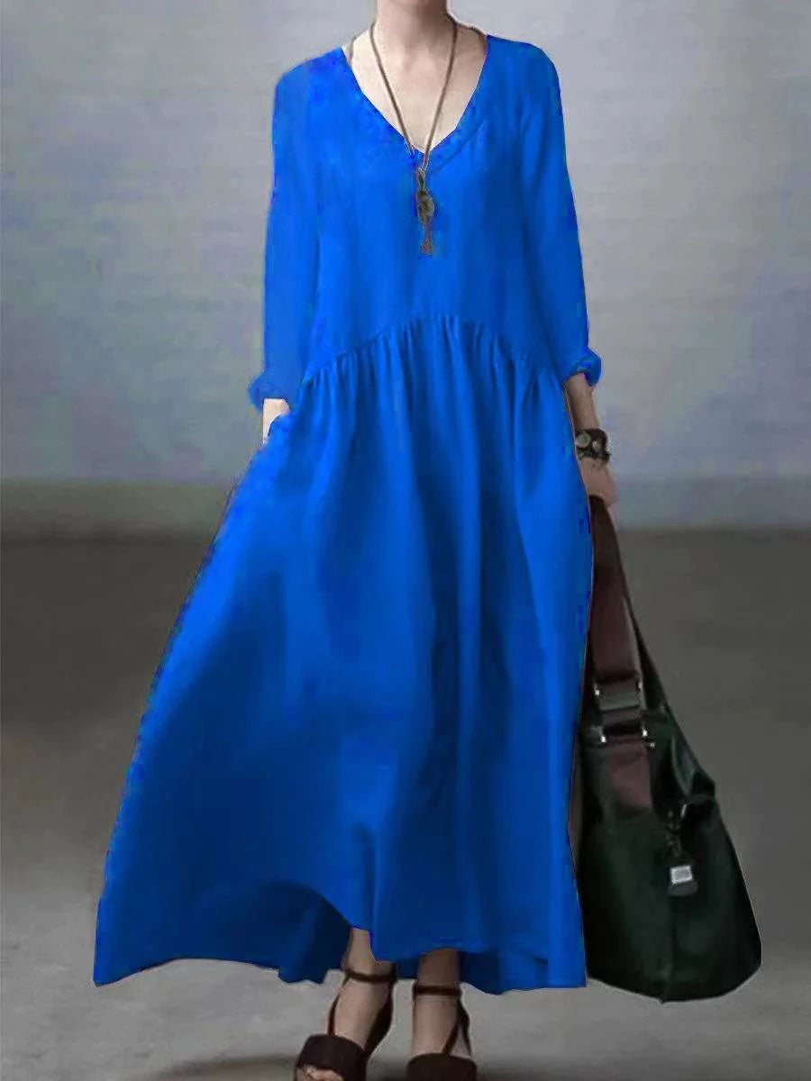 Oversized V-Neck Long Sleeve Relaxed Fit Maxi Dress - View 12