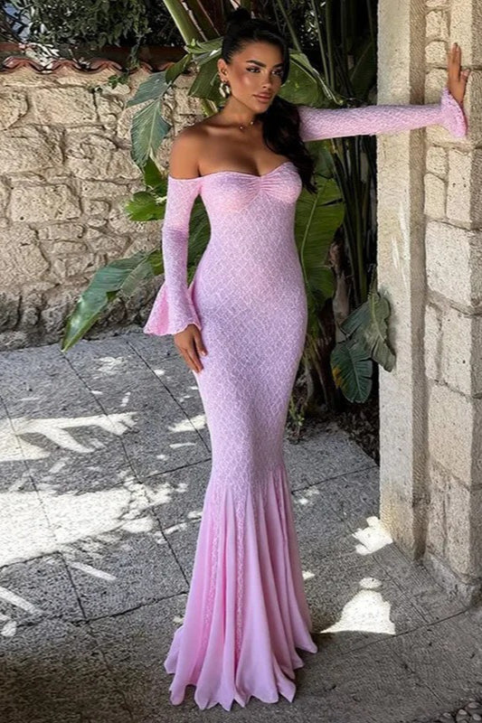 Sequin Off Shoulder Long Sleeve Mermaid Maxi Dress - View 3