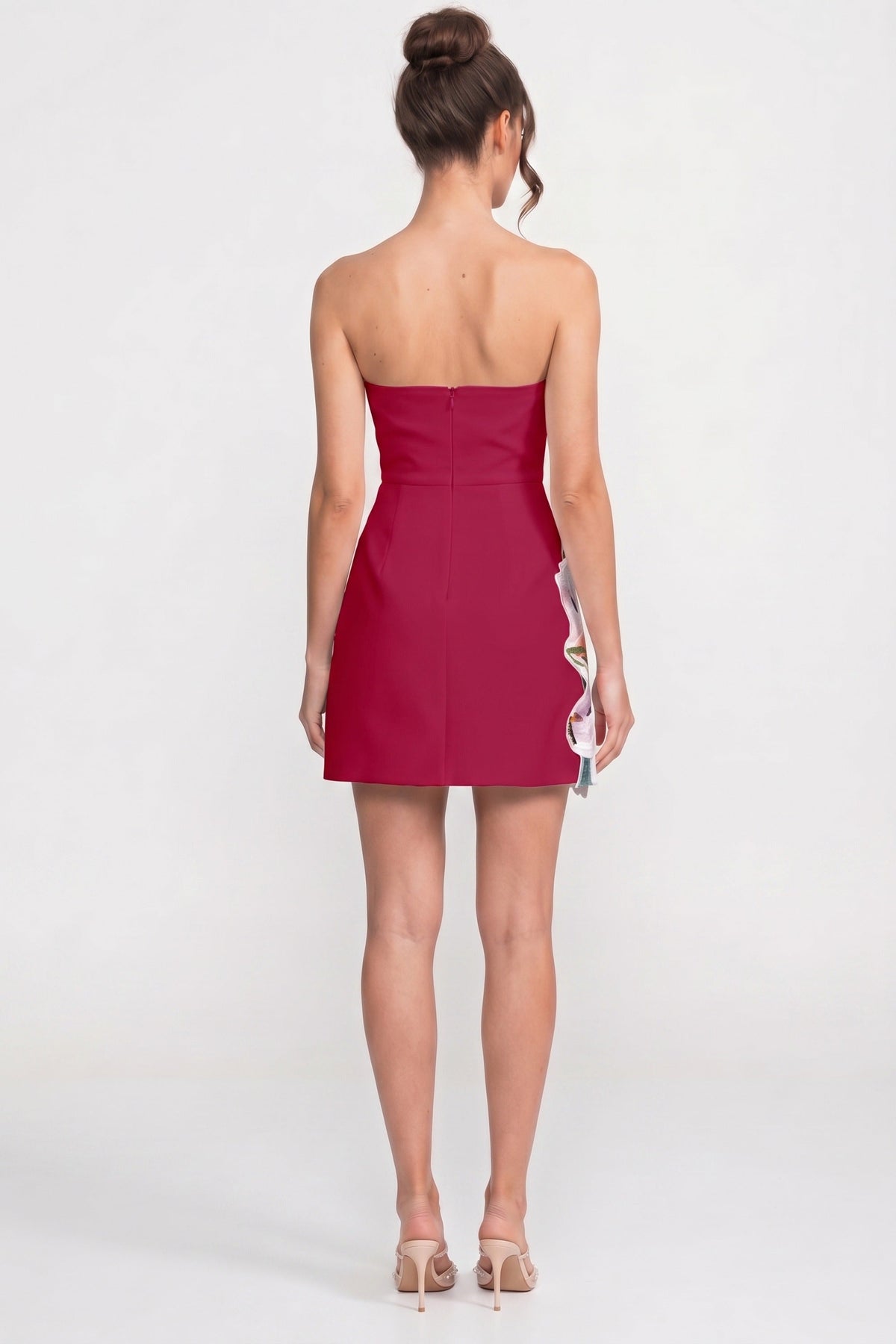 Strapless Floral-Print Mini Dress With Structured Bodice - Red - View 6